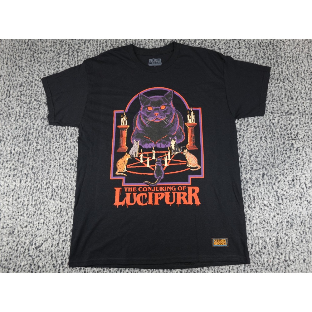 Steven‎ Rhodes The Conjuring of Lucipurr Graphic Tee Mens Large Black T-Shirt